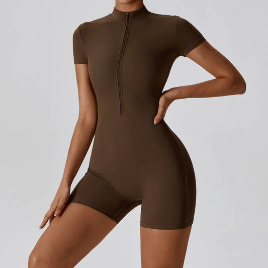 COMPRESSED SHORTS JUMPSUIT - BROWN