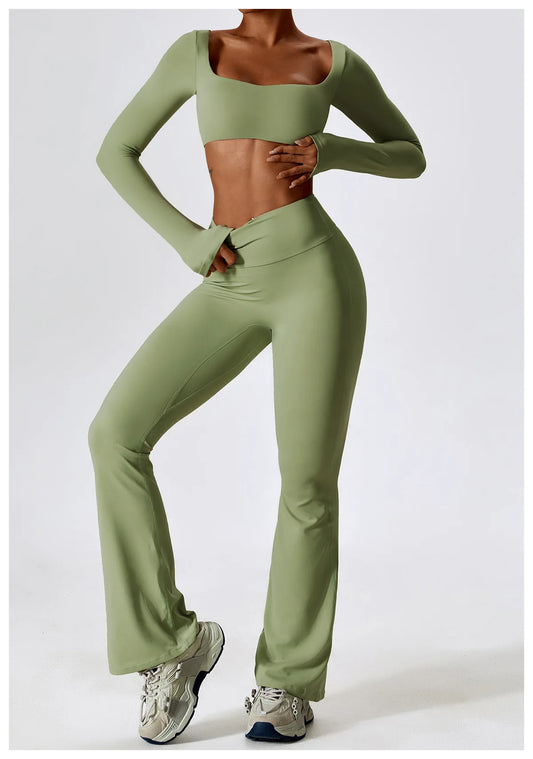 SQUARE NECK CROPPED GYM SET - GREEN