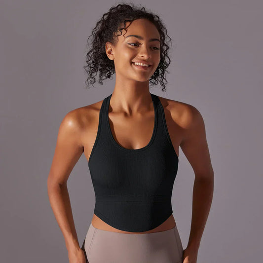 SEAMLESS CUT OUT TANK TOP - BLACK