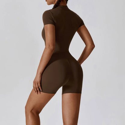 COMPRESSED SHORTS JUMPSUIT - BROWN