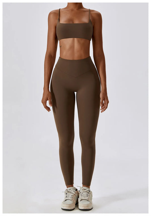 HIGH WAIST POCKET LEGGINGS - BROWN