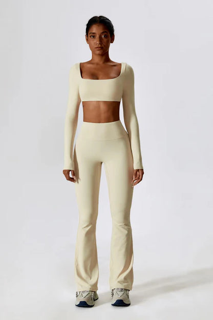 SQUARE NECK CROPPED GYM SET - CREAM