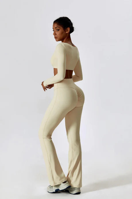 SQUARE NECK CROPPED GYM SET - CREAM