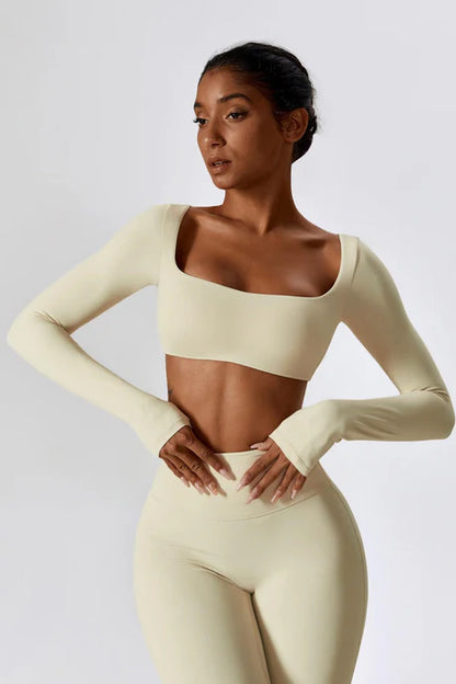 SQUARE NECK CROPPED GYM SET - CREAM